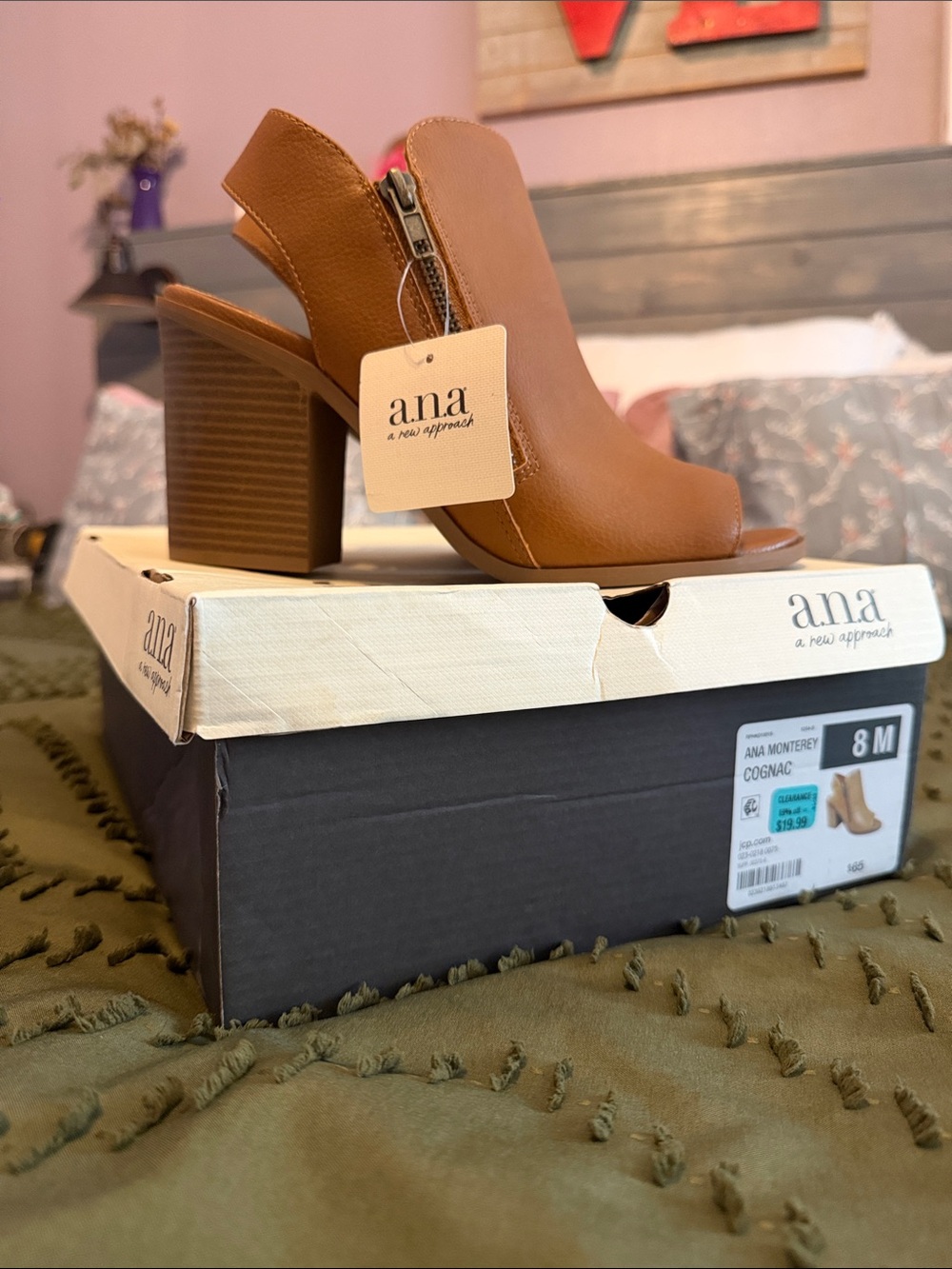 a.n.a Cognac Open-Toe Block Heel Sandal